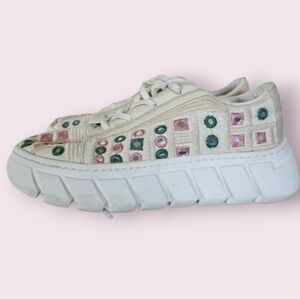 Free People Catch Me If You Can Mirror Combo Crochet Boho Sneakers Sz 39 US 8.5